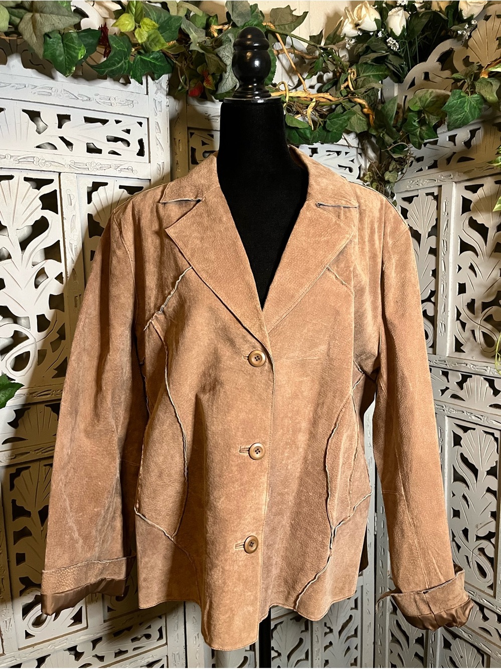 VENEZIA VINTAGE CLASSY 100% TAN BROWN LEATHER SOFT SUEDE PLUS SIZE JACKET